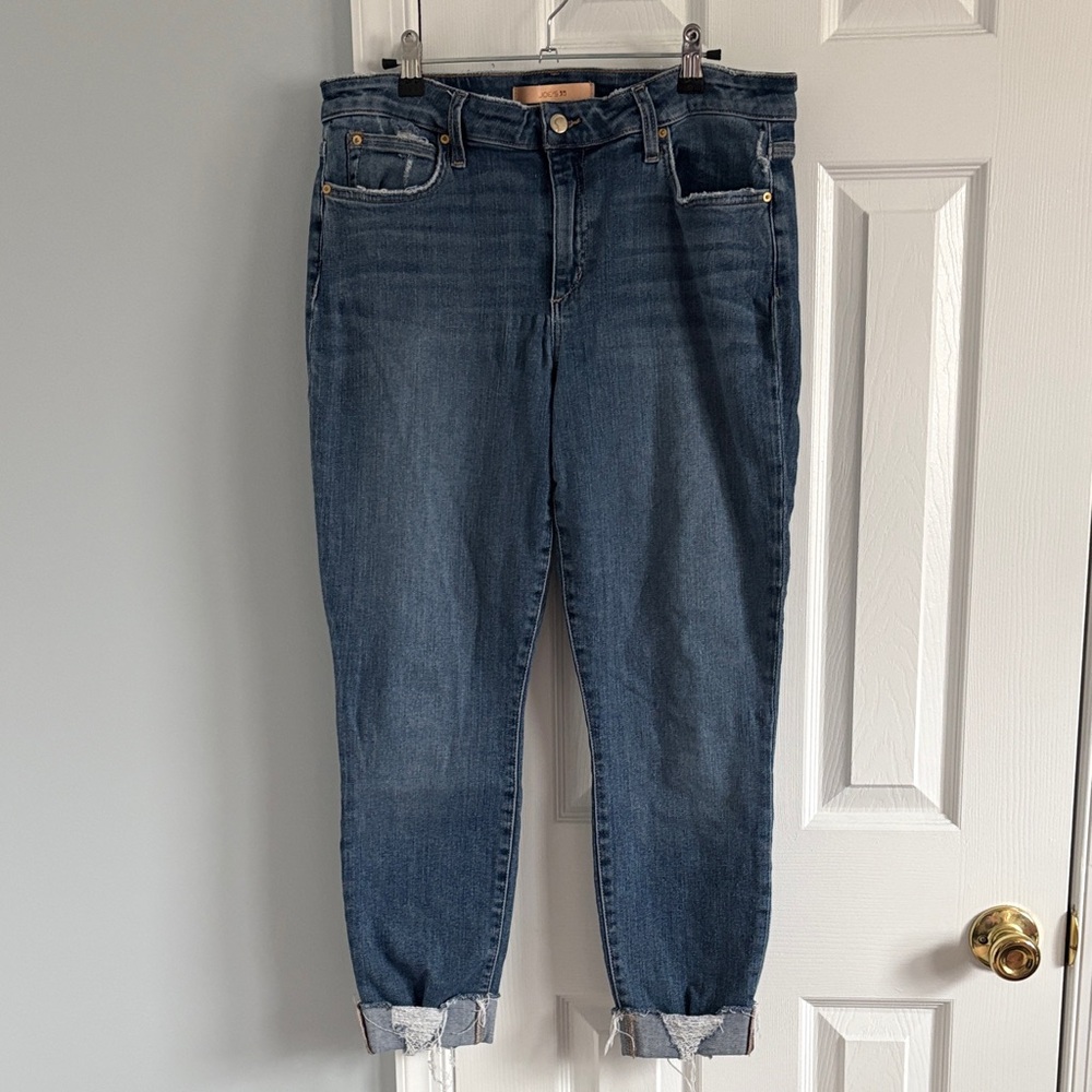 Joe's Jeans Flawless The Icon Mid Rise Skinny Distressed Hem Ankle Jeans W33